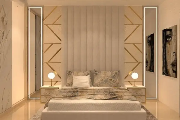 لمسه کاری دیوار پشت تخت خواب