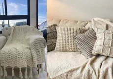 ست شال مبل و کوسن کرمی