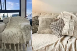 ست شال مبل و کوسن کرمی