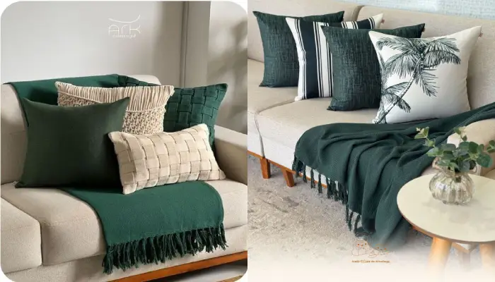 شال مبل و کوسن سبز رنگ