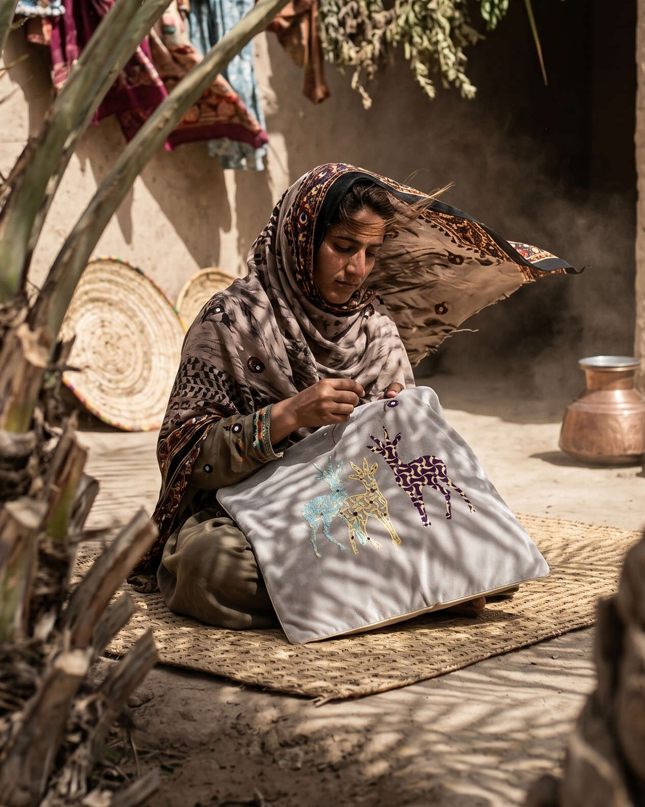 کاور کوسن سوزندوزی طوسی مدل جَبیر کالکشن باد و رنگ کاور کوسن سوزندوزی طوسی مدل جَبیر کالکشن باد و رنگ